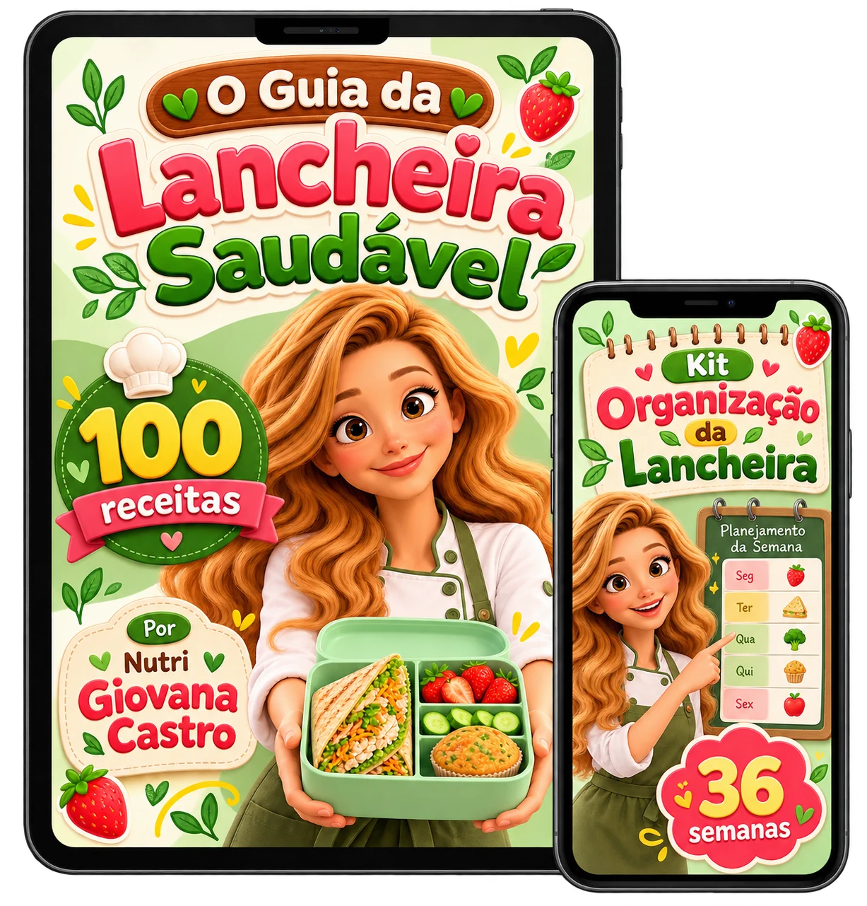 O Guia e o Kit de Nutri Giovana Castro no tablet e no celular